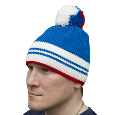 Шапка RAY вязаная Финиш бубон, размер S (54-58), цвет синий/белый/красный Шапка RAY вязаная Финиш бубон, размер S (54-58), цвет синий/белый/красный