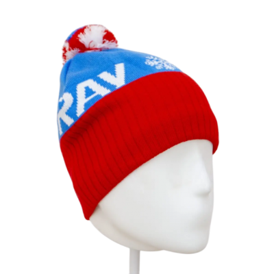 Шапка RAY вязаная Ray-снежинка бубон, размер L (58-62), цвет голубой/красный/белый Шапка RAY вязаная Ray-снежинка бубон, размер L (58-62), цвет голубой/красный/белый