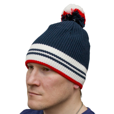 Шапка RAY вязаная Финиш бубон, размер S (54-58), цвет темно-синий/белый/красный Шапка RAY вязаная Финиш бубон, размер S (54-58), цвет темно-синий/белый/красный