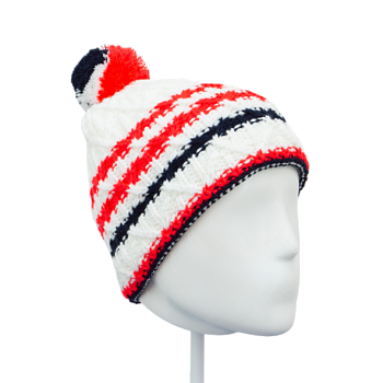Шапка RAY Бильбао бубон, размер М (56-60), цвет белый/коралловый