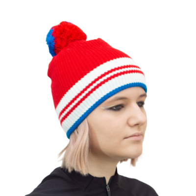 Шапка RAY вязаная Финиш бубон, размер S (54-58), цвет красный/белый/синий Шапка RAY вязаная Финиш бубон, размер S (54-58), цвет красный/белый/синий