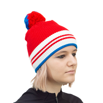 Шапка RAY вязаная Финиш бубон, размер S (54-58), цвет красный/белый/синий