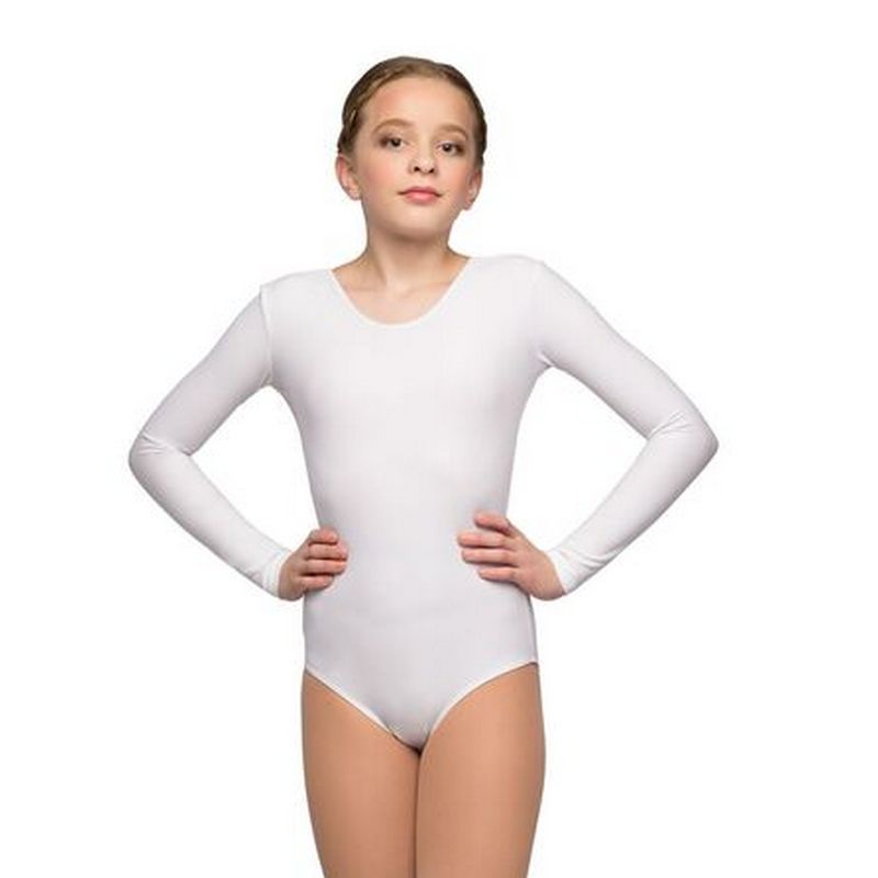 Купить гимнастический купальник korri силуэт длинный рукав, полиамид,  белый просто в магазине Спорт - Пермь
