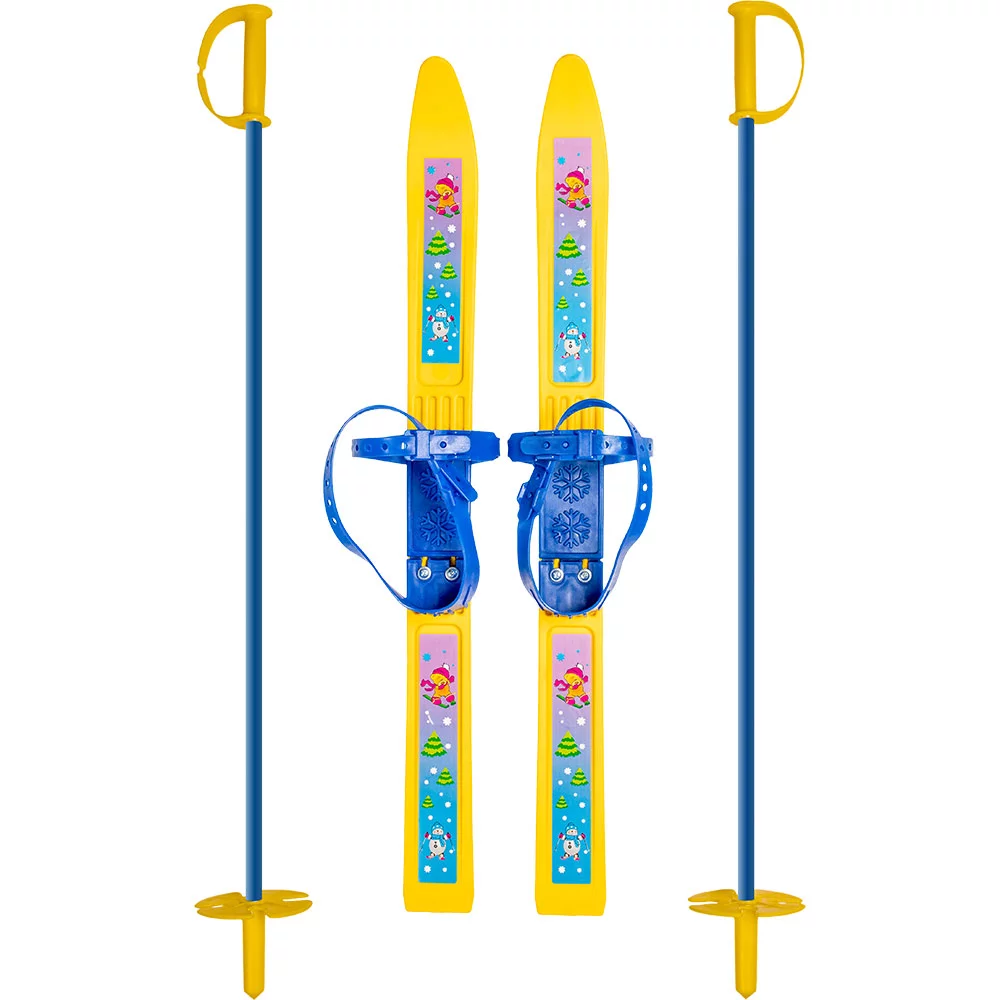 Лыжный комплект детский: пластиковые лыжи 66 см с насечкой, палки 75 см Олимпик Монстрики