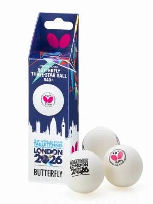 Мячи для настольного тенниса Butterfly 3* R40+ Ball London WTTTC 2026 x3, белый