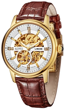 Наручные часы мужские Lincor 1183S2L2 скелетон золото коричн ремень в магазине Спорт - Пермь