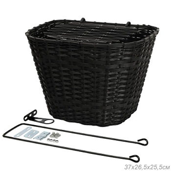 Корзина для велосипеда пластик с крышкой черная с креплением на переднее колесо под резьбовую вилку rронштейн на рулевую колонку. / QY-CRCL-0