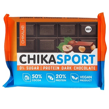 Bombar CHIKALAB - Протеиновый шоколад без сахара - Темный шоколад с фундуком, 100г в магазине Спорт - Пермь