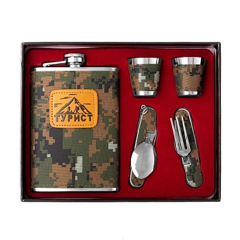 Набор Helios Турист (фляжка 270 мл + 2 стопки + складные вилка и ложка) HS-TZ-9