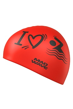 Шапочка для плавания силиконовая Mad Wave LOVE SWIMMIMG, красная, M0553 20 0 05W в магазине Спорт - Пермь