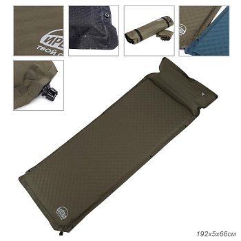 Коврик Самонадувающийся "ИРЕМЕЛЬ" 192х66х5/ зеленый/ с подушкой