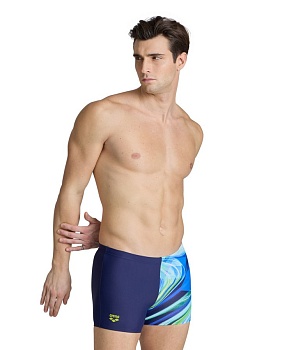 Мужские плавки-шорты Arena VISUAL WAVES SWIM SHORT,  6710 700, navy-neon blue multi в магазине Спорт - Пермь