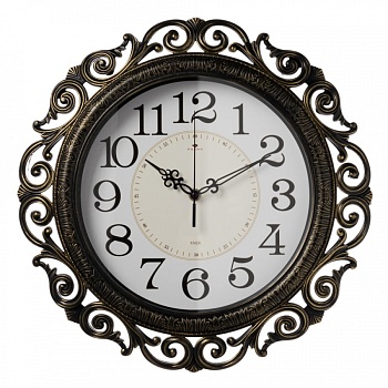 Часы настенные Рубин 4126-002 круг ажурный d=40,5см, корпус черный с золотом "Классика" в магазине Спорт - Пермь