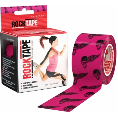 Кинезиотейп Rocktape, Design, 5 см х 5 м, розовый с черепами в Магазине Спорт - Пермь