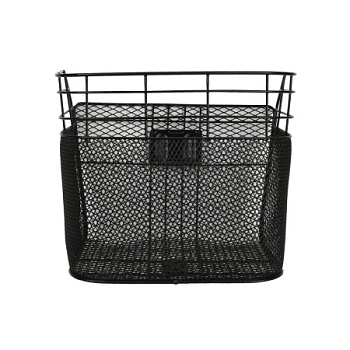 Корзина для велосипеда металлическая, с креплением на переднее колесо. 2 кронштейна на рулевую колонку. Черная. / 1DVMI-15