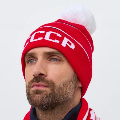 Шапка мужская СССР 70M-RT-1832 краная с помпоном