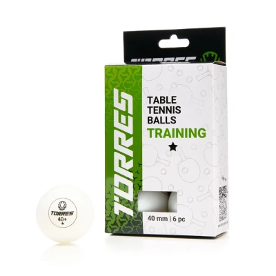 Мяч для настольного тенниса Torres Training  TT23016, 1 звезда, диаметр 40+мм, цвет белый, 6 штук