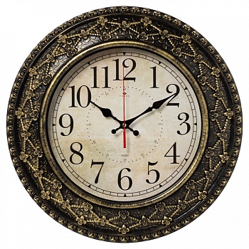 Часы настенные Рубин 3825-007 круг d=38см, корпус черный с золотом "Классика" в магазине Спорт - Пермь