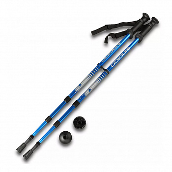 Палки для скандинавской ходьбы телескопические INDIGO 3 секции пластиковые ручки, SL-1-3, Синий, 65-135 см