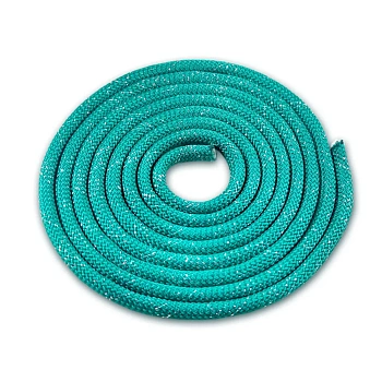 Гимнастическая скакалка изумрудная с серебряным люрексом (3 метра), диаметр 10мм