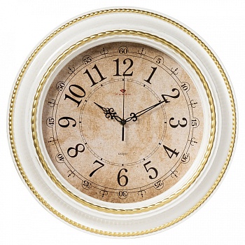 Настенные часы Рубин 5232-116 d=45,5см, корпус белый+золото "Плетение" в магазине Спорт - Пермь