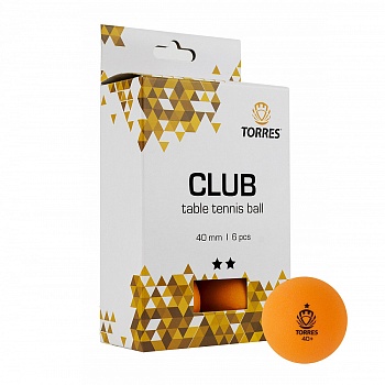 Мяч для настольного тенниса Torres Club TT21013, 2 звезды, цвет оранжевый, 6 штук