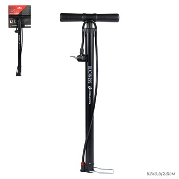 Насос напольный COMIRON BLACKNESS, стальной цилиндр, ручка и основание литой пластик, Presta-Schrader-Dunlop, 11 бар, вес 900гр