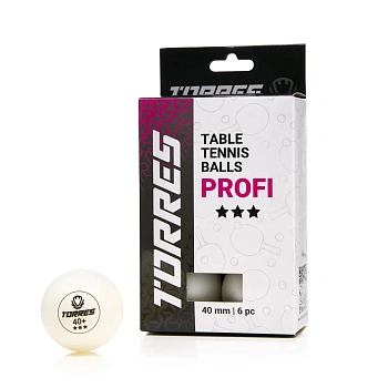 Мяч для настольного тенниса Torres Profi TT23012, диаметр 40+мм, 3 звезды, цвет белый, 6 штук