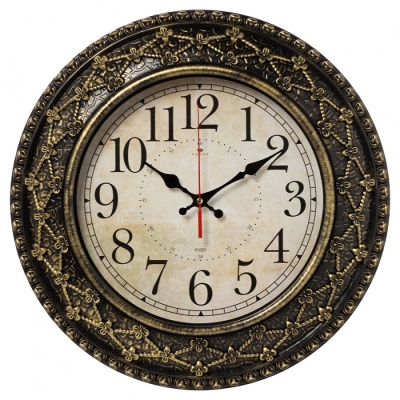 Часы настенные Рубин 3825-007 круг d=38см, корпус черный с золотом "Классика" в магазине Спорт - Пермь