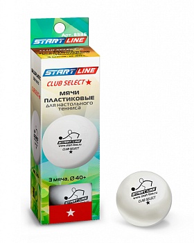 Мяч для настольного тенниса Start Line CLUB SELECT 1 звезда, 40мм, белый, 3 штуки белый