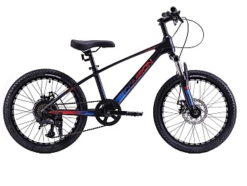 Велосипед COMIRON RAPID R20B, 20”(рама, 11,5), цвет чёрный глянцевый/красно-синий неон
