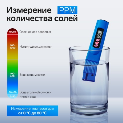 Тестер для воды LWT-01 солевой, цифровой, от 2*LR44 (в комплекте), цвет МИКС