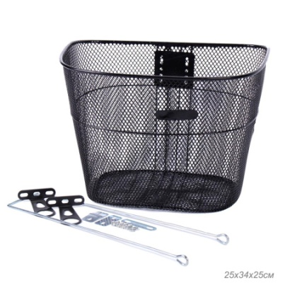 Корзина для велосипеда металлическая, с креплением на переднее колесо под резьбовую вилку. 2 кронштейна на рулевую колонку. Черная. / QY-CL-004 в Магазине Спорт - Пермь