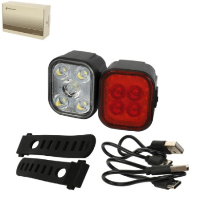 Набор фонарей передний и задний COMIRON "FIREFLYS" корпус: ABS; свет: LED; аккумулятор Lithium, Type-C, влагозащита IP45, вес 50гр. в Магазине Спорт - Пермь