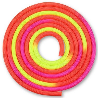 Скакалка для художественной гимнастики утяжеленная двухцветная INDIGO 165 г IN126 3м красно-желто-розовая