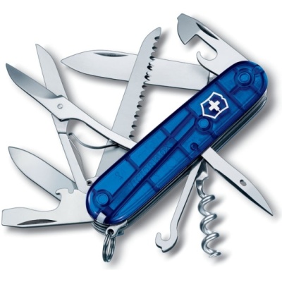 Нож VICTORINOX Huntsman, 91 мм, 15 функций, полупрозрачный синий