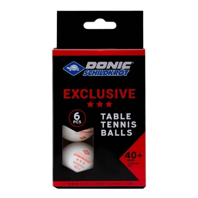 Мяч для настольного тенниса Donic Exclusive, 3 звезды, цвет: белый, 6 штук