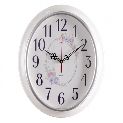 Часы настенные Рубин 3829-108 овал 29,5х38,5см, корпус белый с серебром "Букет" в магазине Спорт - Пермь