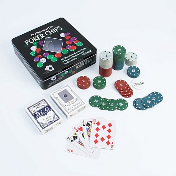 Набор для игры в Покер - 2 колоды карт +100 фишек с номиналом, 278717
